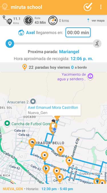 miRuta School - Pantalla de rastreo GPS en tiempo real